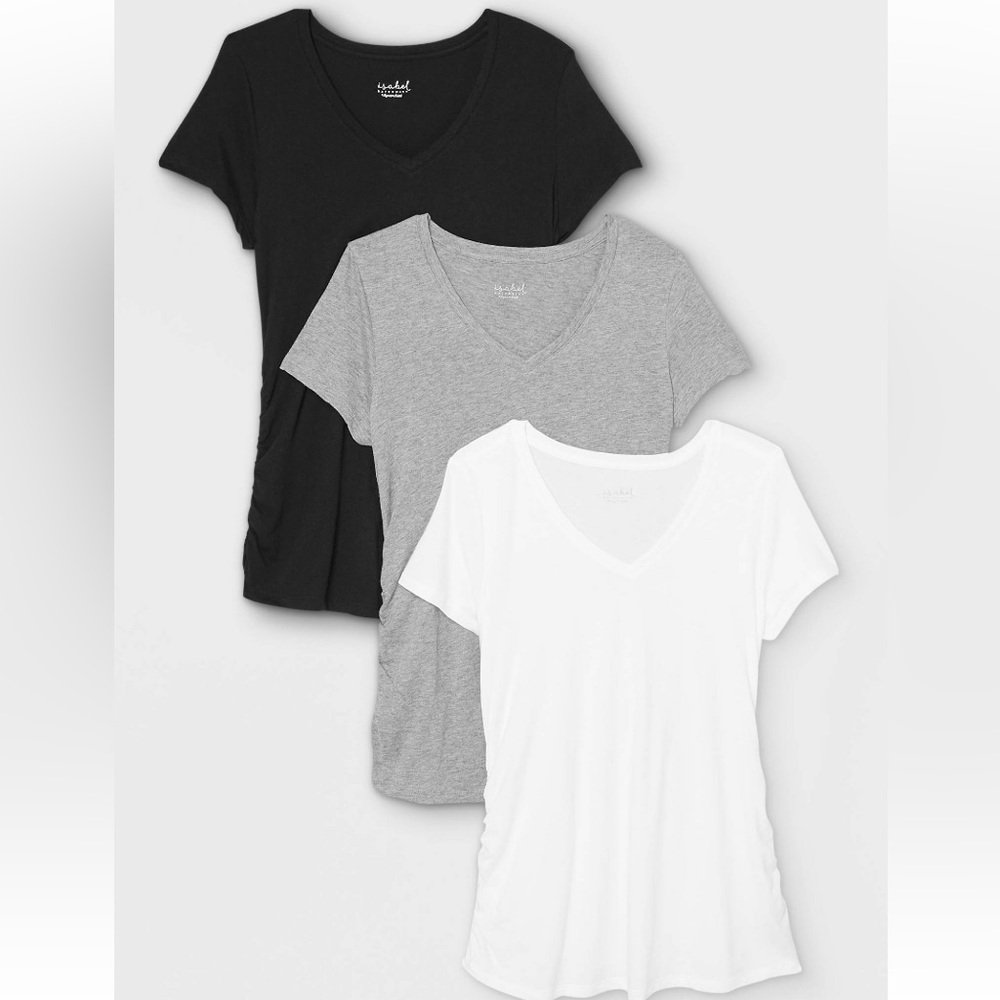 3-pieces, short sleeve v-neck maternity t-shirts. Size small